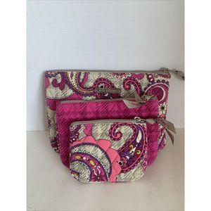 Vera Bradley Lot Of 3 Travel Bag Zipper Pouches Makeup Pink Purple Gray